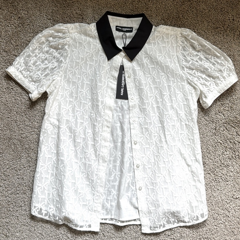 Karl Lagerfeld Contrast Collar Lace Button Down